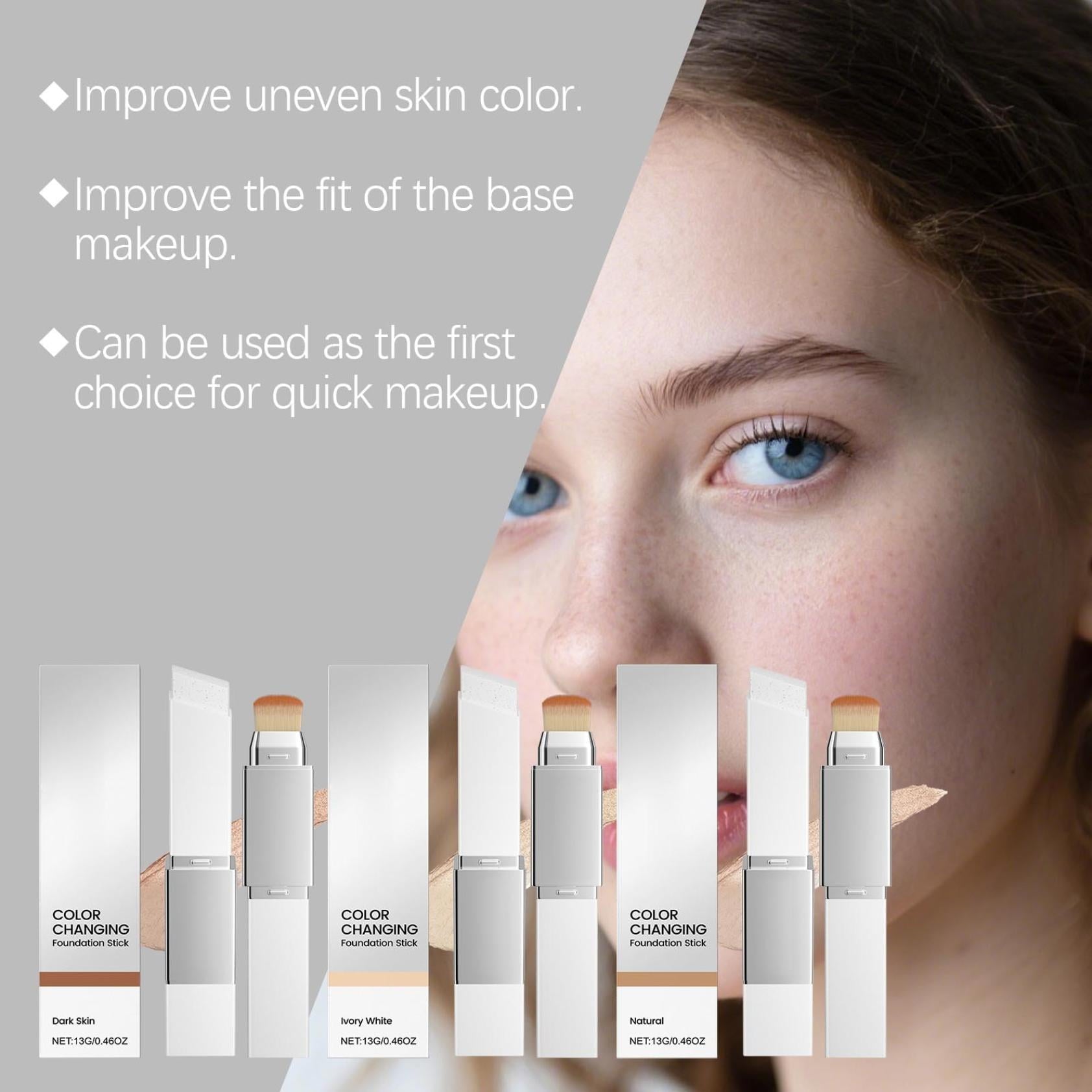 Korean Color Changing Foundation Stick, Color Changing & Brightening Makeup Base, Blanc Effect Cover Cream Stick for Smooth Hydrating Skin, Concealer & White Foundation,